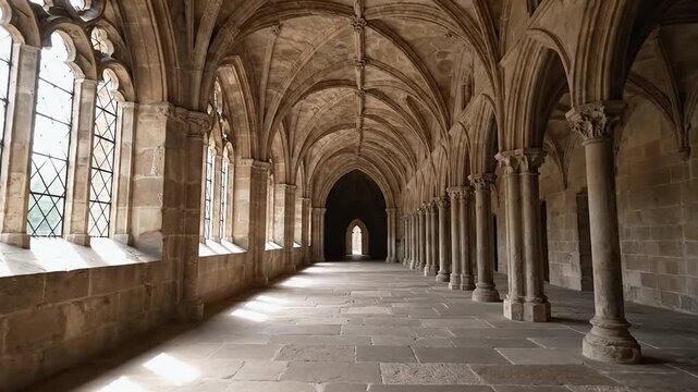 Stunning architectural interior of a historic building with arched ceilings and columns.
