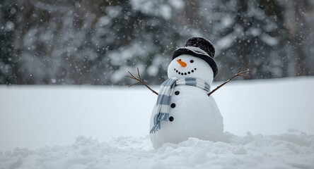 Fototapeta premium Content snowman enjoying the snowy winter outdoors