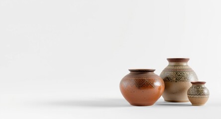 Hungarian rustic ceramic art on white backdrop with copy space for adding text