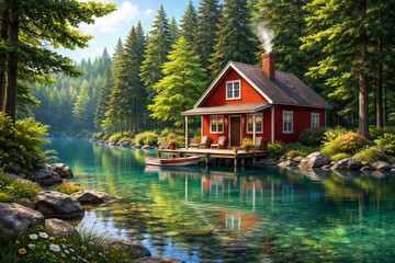 Obraz premium Idyllische Hütte am See