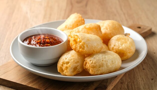 Crispy Fried Round Tofu Tahu Bulat or Cimol Snack with Chili Sauce