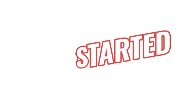 Get started energetic tilted outline text animation. Onboarding tool. Initiation launching feature. User begin. First step. Bold orange slanted CTA typography in dynamic motion. Expressive overlay