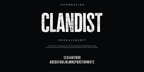 Clandist rough abstract digital alphabet font typography. Bold Condensed Display Font. Vector illustration