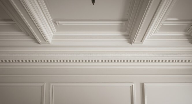 Detailed view of elegant interior ceiling moldings with flat skirting
