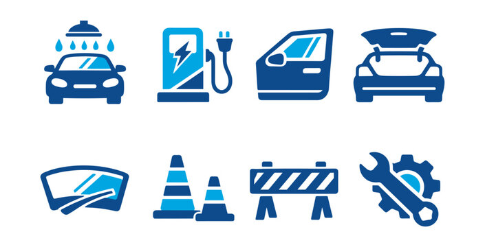 Automotive services blue vector icons set