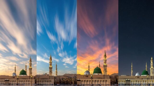 Mosque &ndash; Time Lapse Day to Night Sky, Dawn, Sunset, Stars