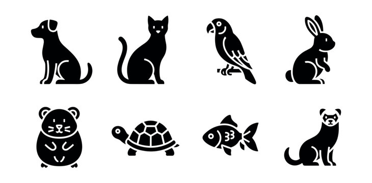 Pet silhouette icons set