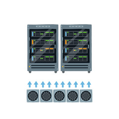 Fototapeta premium Data center server infrastructure with cooling system network cables and cloud storage technology vector illustration set isolated on white background