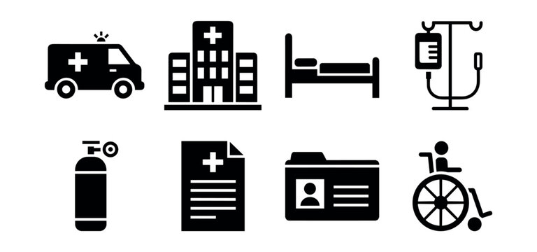 Medical and healthcare black and white icons set