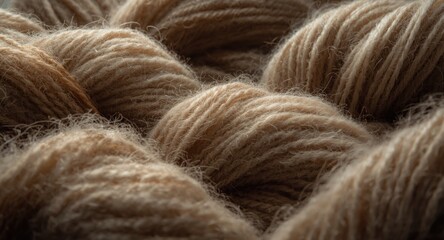 Obraz premium Close-up image highlighting the texture of smoky beige merino wool yarn for blankets