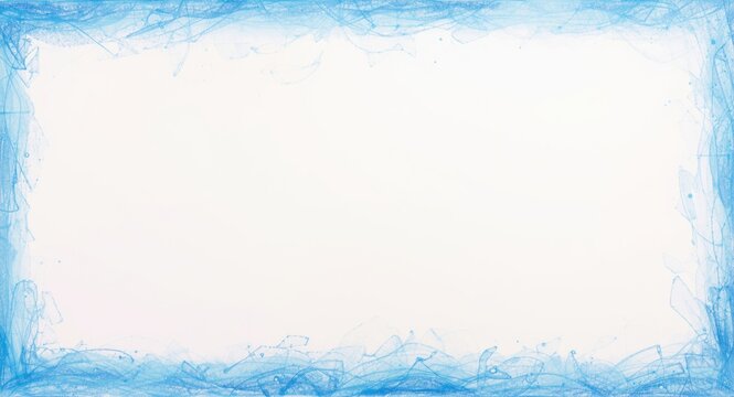 Artistic blue border hand made on white paper using colored pencils
