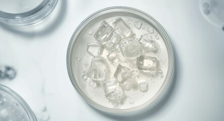 Analyzing cosmetic gel clarity and structure in petri dish for skincare R and D