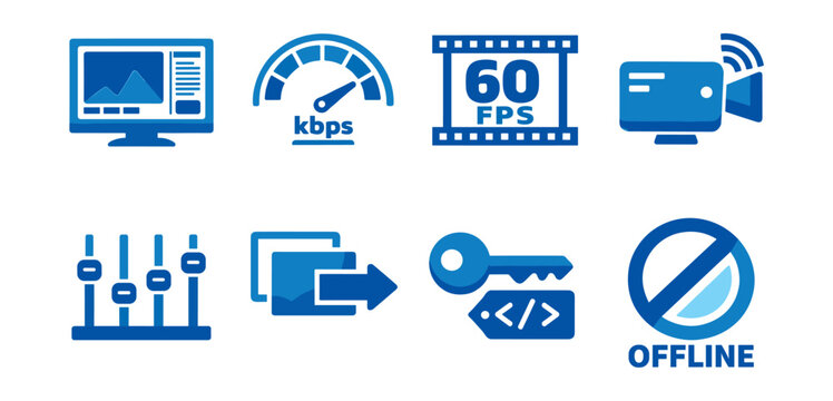 Technology and Media Blue Icons Set