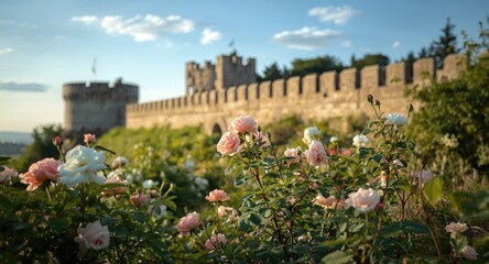 Blissful summer impression of rose gardens hugging an old fortress