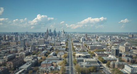 Fototapeta premium City environment showing paved roads and buildings including copy space