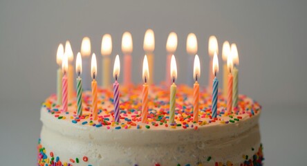 Naklejka premium Lively birthday cake featuring colorful sugar sprinkles and twenty one candle lights