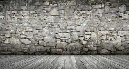 Fototapeta premium Gray stone wall surface with rustic texture used for architectural background in panoramic resolution