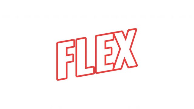Flex energetic tilted outline text animation. Swagger confidence. Cool attitude. Show off expression. Stylish mood. Ego boost. Bold orange slanted CTA typography in dynamic motion. Expressive overlay