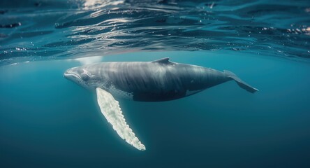 Naklejka premium Giant humpback whale moving elegantly beneath ocean surface