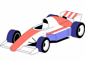 Naklejka premium Colorful retro formula one car design with red, white, and blue accents highlighting vintage racing aesthetics