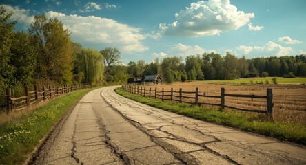 Naklejka premium Country road symbolizing the contrast between vitality and decay