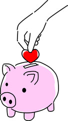 ハートのコインを貯金箱に入れる手元シンプル線画