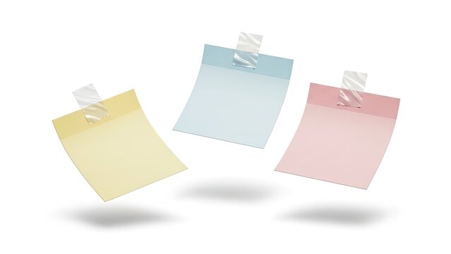 Colorful sticky notes floating in the air with clips