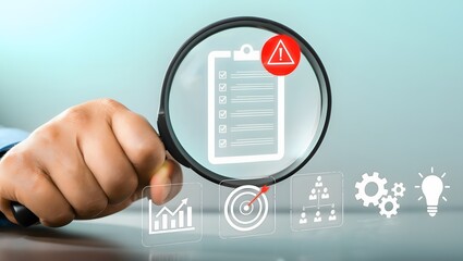 Businessman managing and assessing risks for business investment, business risk control and risk management strategies, forecasting, estimating, financial business concept.