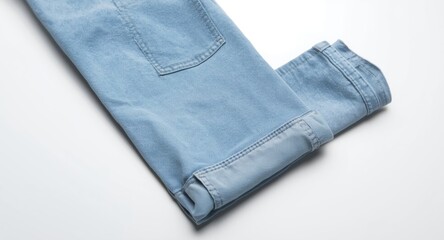 Cotton denim jeans with handy pockets displayed on a crisp white studio background