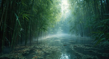 Obraz premium Lush water bamboo species prospering in natural wetland environment