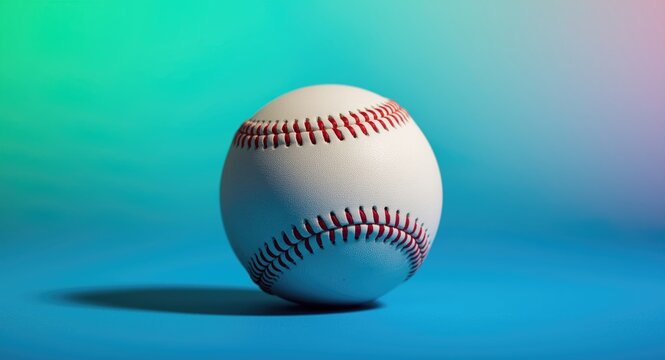 High detail shot of a baseball ball set on a bold colorful backdrop with a smooth bokeh background