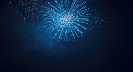 Fototapeta premium Bright blue fireworks scene with generous copy space for festive greetings and banners