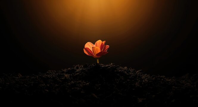 Beauty and hope illustrated by flower emerging from ashes