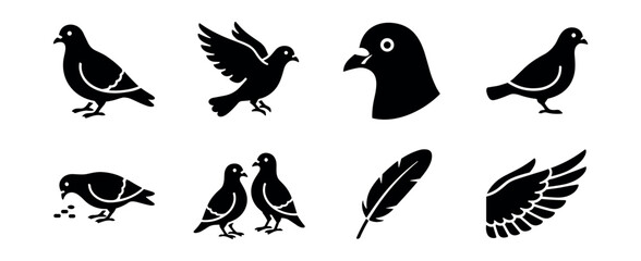 Obraz premium Pigeon silhouette icons set