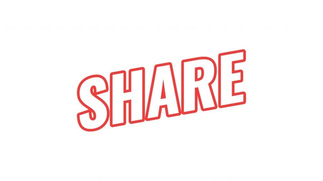 Share energetic tilted outline text animation. Distributing viral content link across platforms. Repost tool. Post forward. Bold orange slanted CTA typography in dynamic motion. Expressive overlay