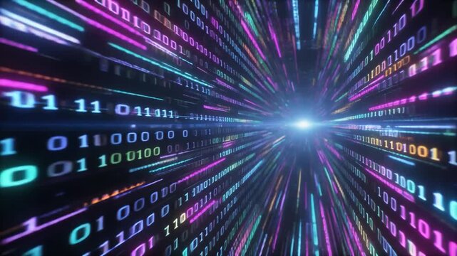 Abstract holographic display streaming binary data glowing motion blur lines futuristic cinematic surreal ethereal ambience cascading softly glowing abstract unique style