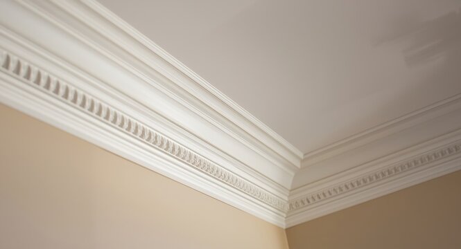 Elegant white ceiling cornice with detailed crown molding design