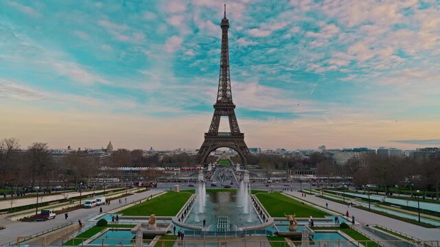 Paris, France - 24.12.2025: Views of the Tower from Trocadero in Paris. A good place to watch the Eiffel Tower. Tourists enjoy historical landmark and symbol of Paris