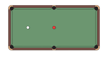 A billiards table with a white cue ball and a red object ball positioned for a game of pool