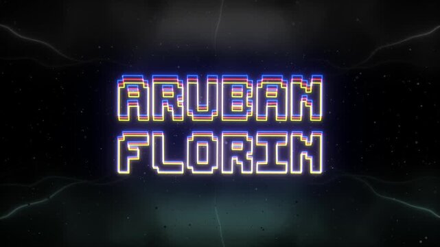 Aruban Florin Neon text with retro background