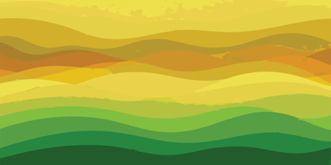 Fototapeta premium An abstract landscape features undulating wavy lines in smooth gradients of green and yellow. 