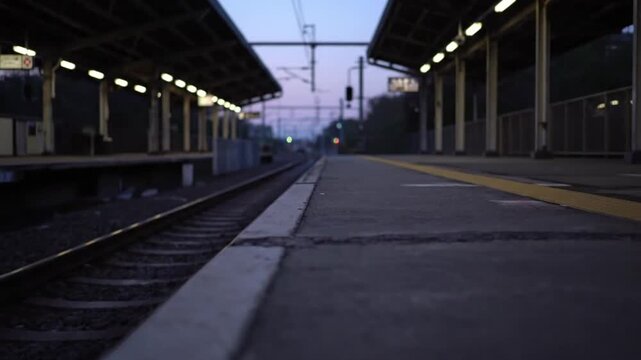 Empty Train Station Platform at Dusk.