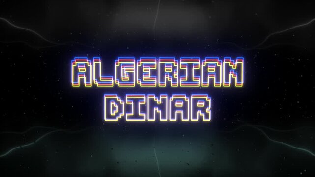Algerian Dinar Neon text with retro background