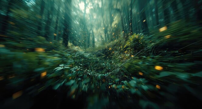 Ethereal forest landscape with parallax effect background creating an enchanted view