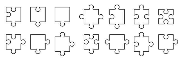 Obraz premium Puzzle Pieces Outline Vector Icon Set