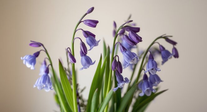 Hand drawn wild bluebell flowers and leaves creating a delightful blooming harebell bouquet
