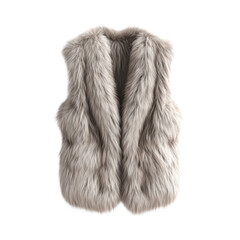 Gray faux fur vest front view isolated on Transparent Background