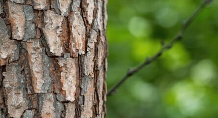 Obraz premium Close up texture of Paulownia tomentosa bark with blurred lush green natural backdrop featuring ample copy space