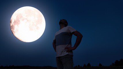 Fototapeta premium Amateur astronomer observing stars, planets, Moon eclipse and other celestial objects.