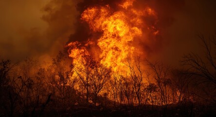 Fototapeta premium Human sparked forest fire grows rapidly, causing catastrophic environmental harm
